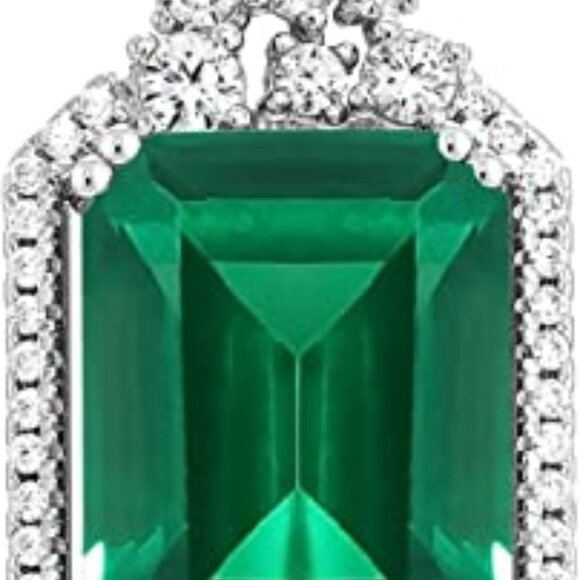 NWOT  925 Sterling Silver Green Simulated Emerald Pendant Necklace - Picture 3 of 4